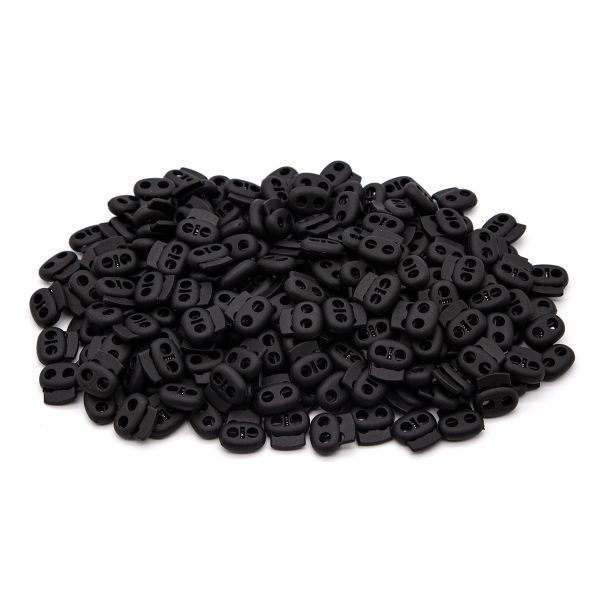 Фиксатор (зажим) для шнура пластик 2 отв., ⌀4.0 мм, 17х16 мм, плоский, черный, 200 шт