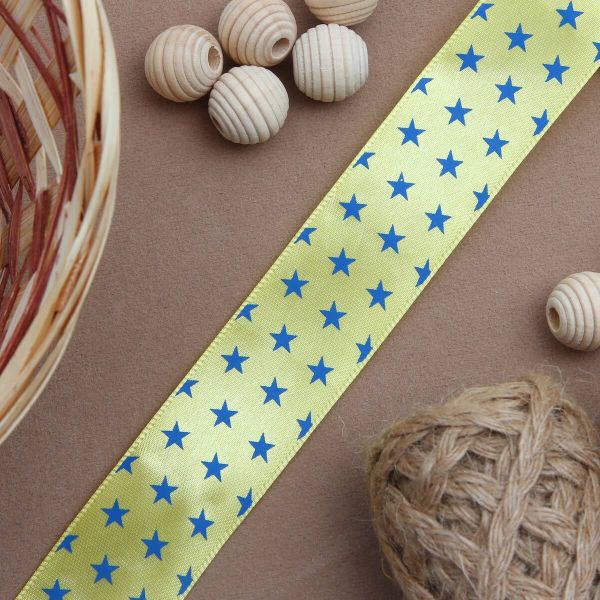 Лента атласная с рисунком 25.0 мм / 3 метра, Звездочки (желтый), Globus