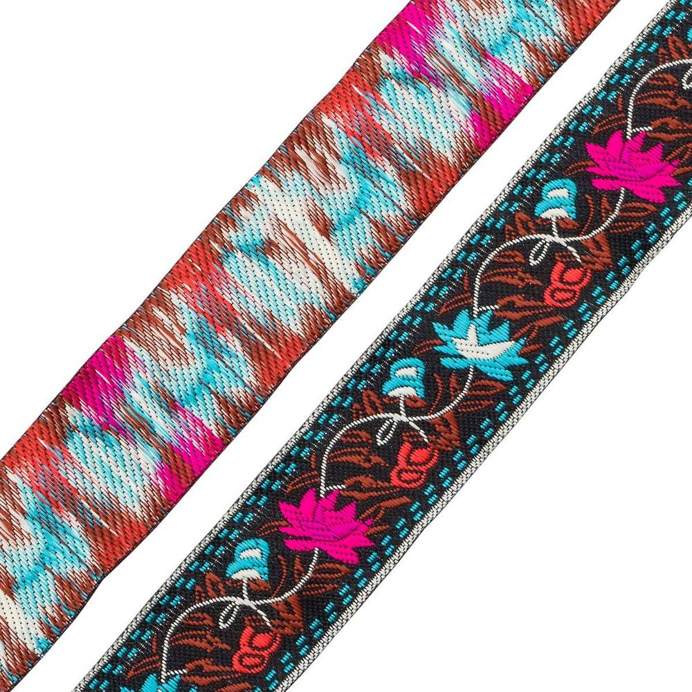 Лента (тесьма) жаккардовая 33.0 мм / 7 метров, малиновые цветы, 11820