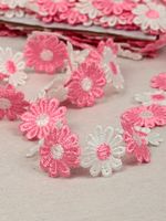 Кружево гипюр (плетёное) ромашка 25 мм / 13.71 метра, TBY.12243, цв.розовый+белый, Kruzhevo