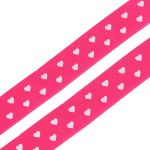 Лента репсовая (в рубчик) Сердечки мелкие, 15 мм, 3м, розовый