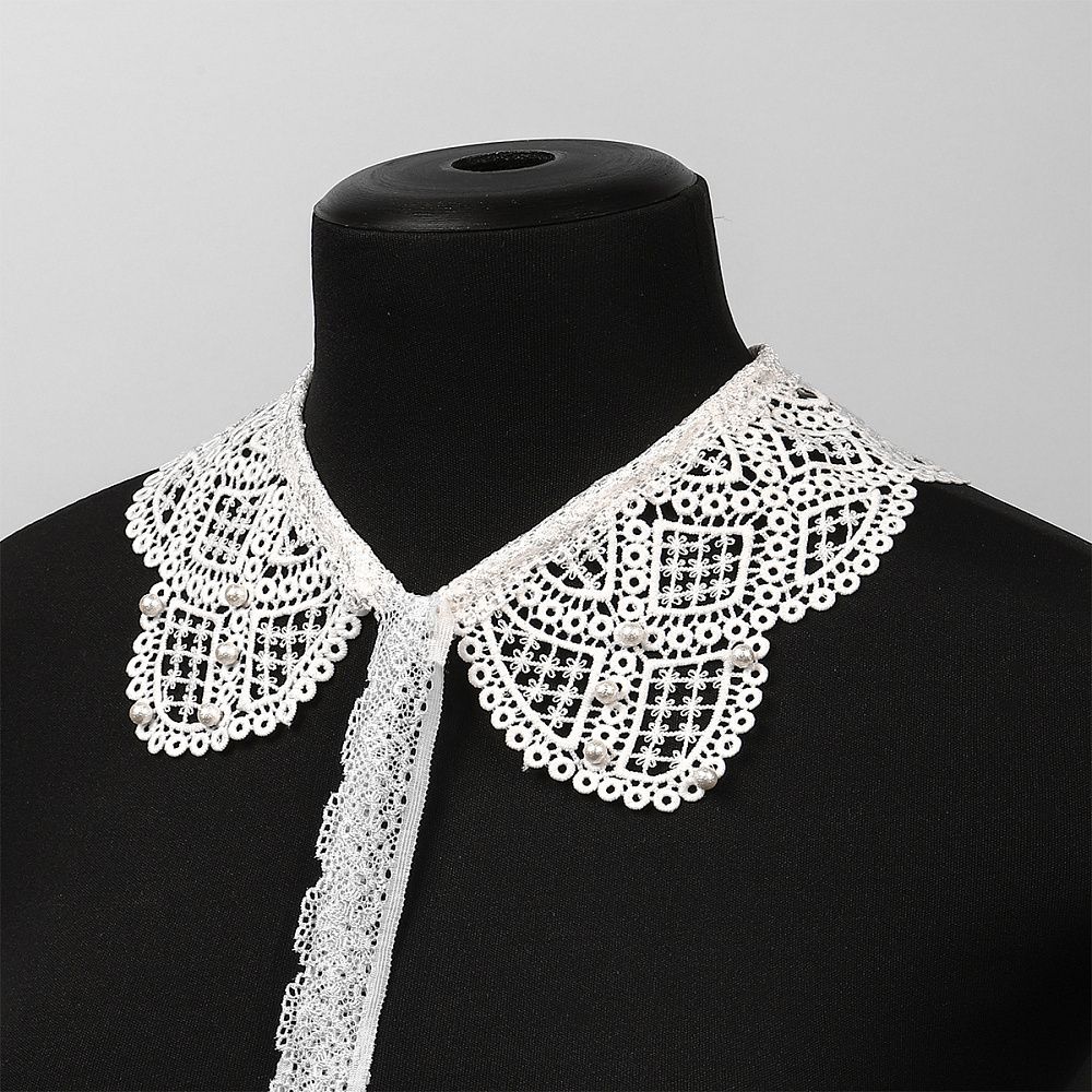 Накладной кружевной воротник 30х35 см, матовая нить Kruzhevo TBY.13/193, цв.белый уп.1шт