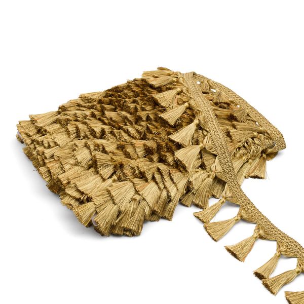 Бахрома отделочная широкая 115.0 мм / 25 метров, с кистями 112 золотистый