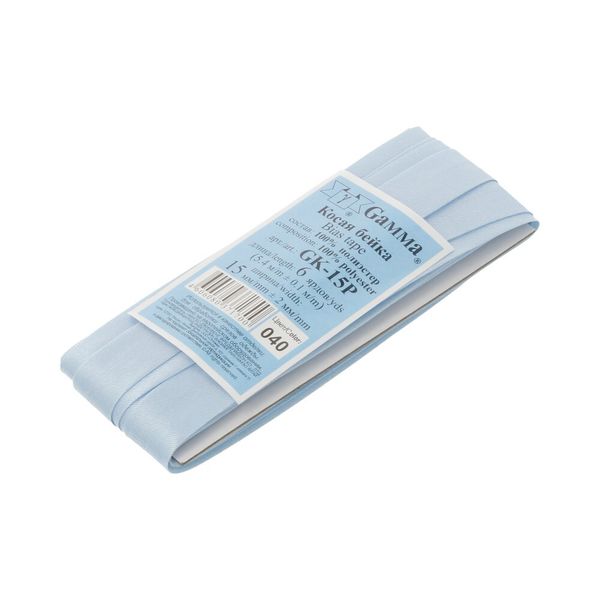 Косая бейка атласная 15 мм / 5 шт по 5.4 метра, №040 бл.голубой, Gamma GK-15P