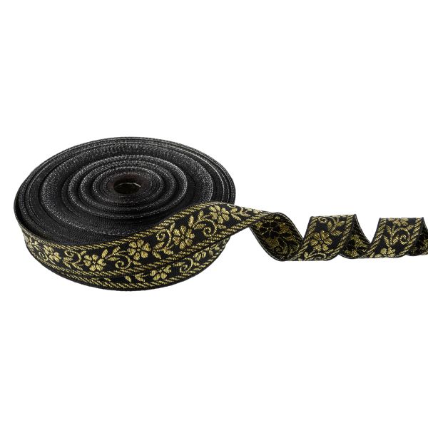 Лента (тесьма) жаккардовая 23.0-25.0 мм, / 25 метров, черный /под золото, Blitz