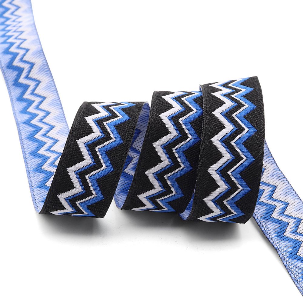 Лента (тесьма) жаккардовая 20.0 мм / 10±0.5 метров, Зигзаг 20278 V2 черный/синий