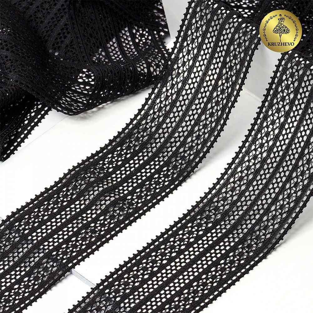 Кружево стрейч (эластичное) 50 мм / 10 метров, TBY.8035, цв.02 черный, Kruzhevo