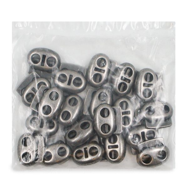 Фиксатор (зажим) для шнура металл плоский, 2 отв., 18х15 мм, (in ⌀4,4 мм), мет. цв.т.серебро, 20 шт