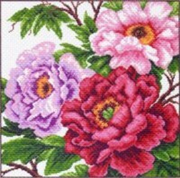 Набор для вышивания нитками Матренин Посад, Пионы 41х41 см