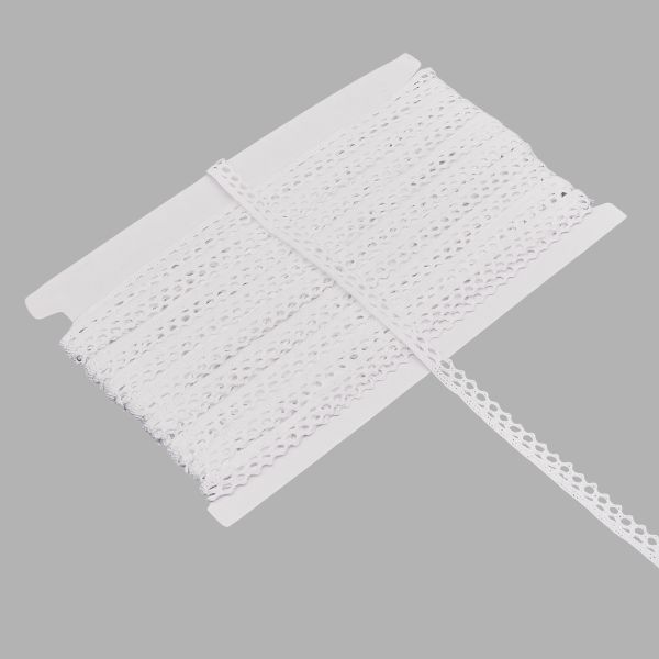 Кружево вязаное (тесьма) 10 мм / 13.72 метра, хлопок, белый, 3AR3335