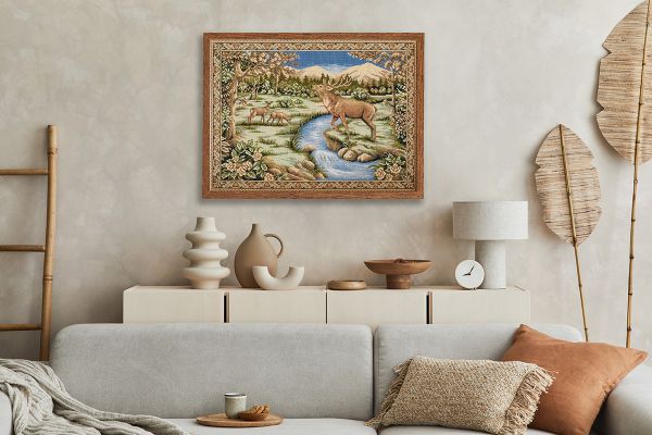 Набор для вышивания нитками Panna Золотая серия O-7489, Гобелен с оленями, 62х45 см