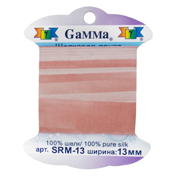 Лента (тесьма) шелковая 13.0 мм / 9.1±0.5 метров, M004 бл.розовый/гр.розовый, Gamma SRM-13