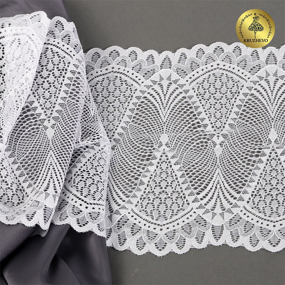 Кружево бельевое эластичное 190 мм / 25 м, 30200, цв.001 белый, Kruzhevo