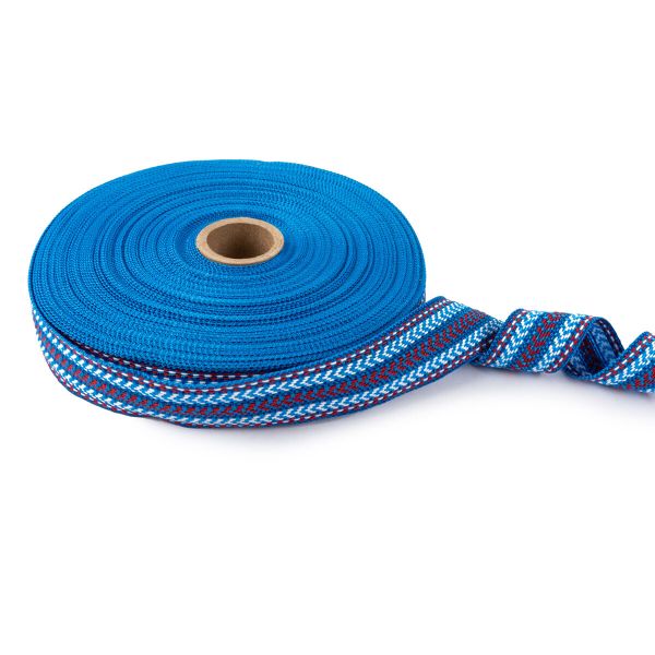 Лента (тесьма) жаккардовая 30.0 мм / 25±1 метров, Орнамент для северных народов, рис 9870 №2 син/красн/белый, Gamma C3881