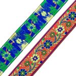 Лента (тесьма) жаккардовая 33.0 мм / 7 метров, оранжевый с цветами, 11823