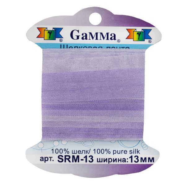 Лента (тесьма) шелковая 13.0 мм / 9.1±0.5 метров, M001 св.сиреневый/сиреневый, Gamma SRM-13