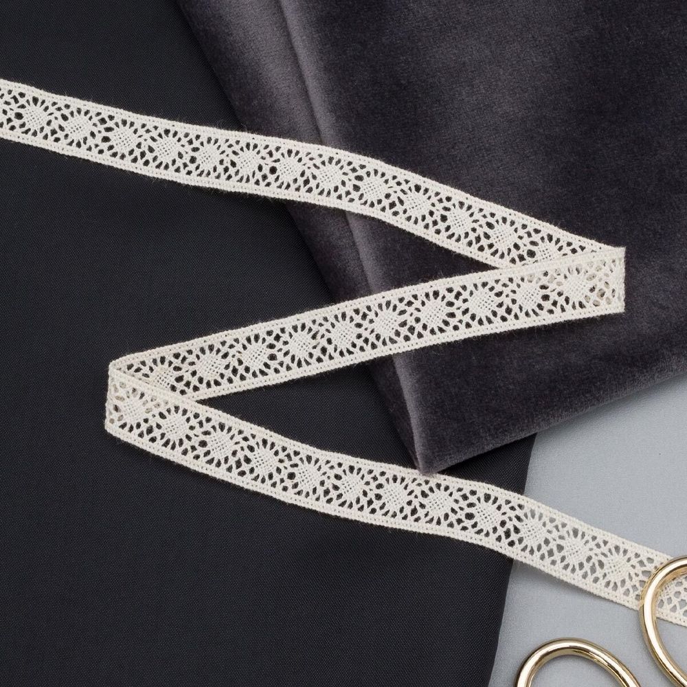 Кружево вязаное (тесьма) 10 мм / 13.72 метра, хлопок, неотбеленный, 3AR3314