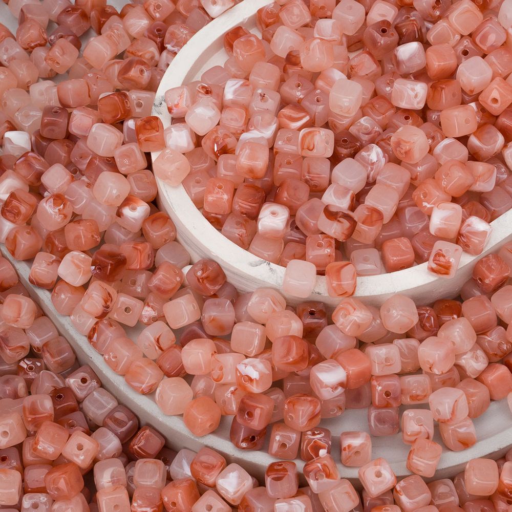 Бусины акрил 6.5х6.6 мм, 500 г, прозрач. в цвете, куб, AD080 розовый кварц, (7748713)4658 , Astra&Craft