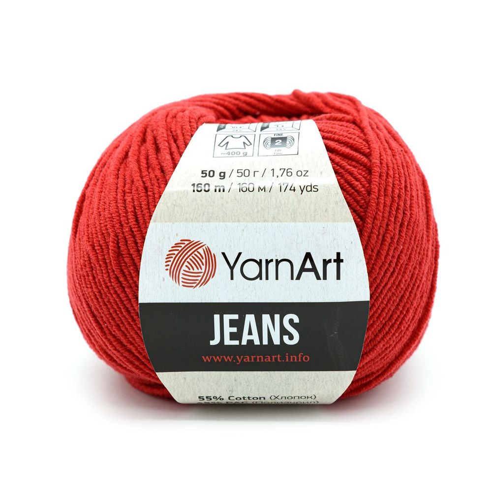 Пряжа YarnArt (ЯрнАрт) Jeans / уп.10 мот. по 50 г, 160м, 90 красный