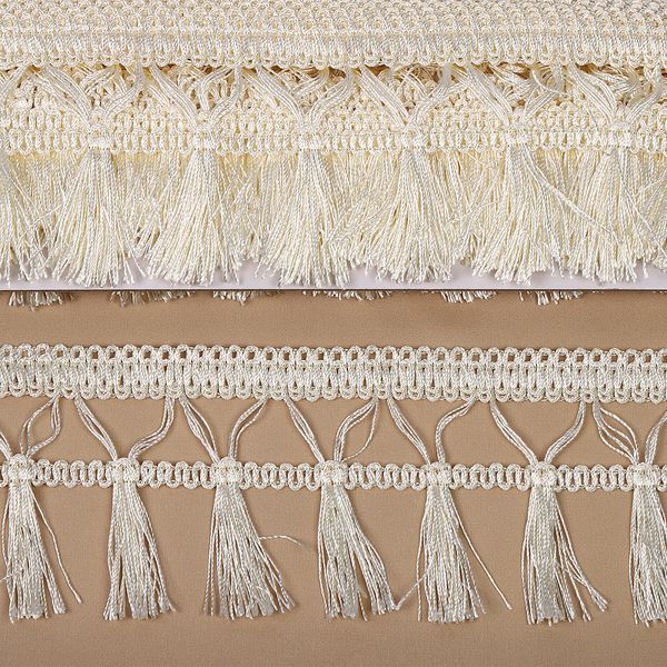 Бахрома отделочная 70.0 мм / 10 метров, 6154-0419, с кисточками, цв.6343 молочный