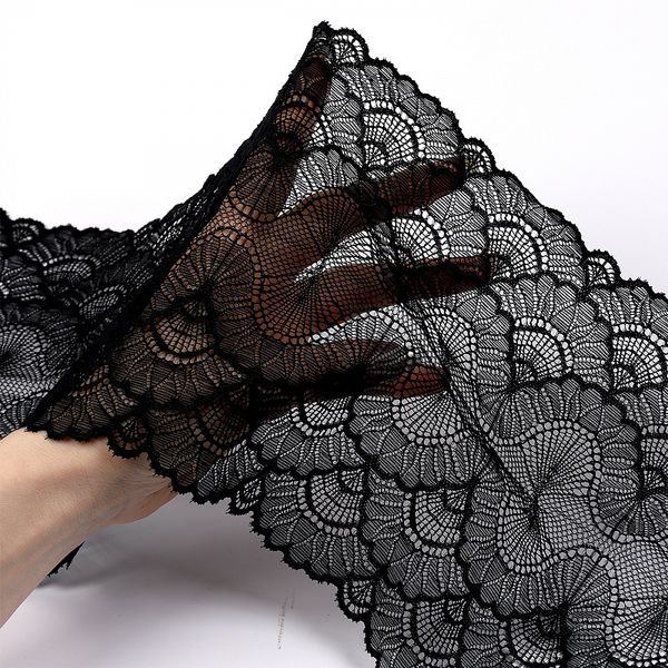 Кружево бельевое эластичное 195 мм / 10 м, цв.02 черный, Kruzhevo