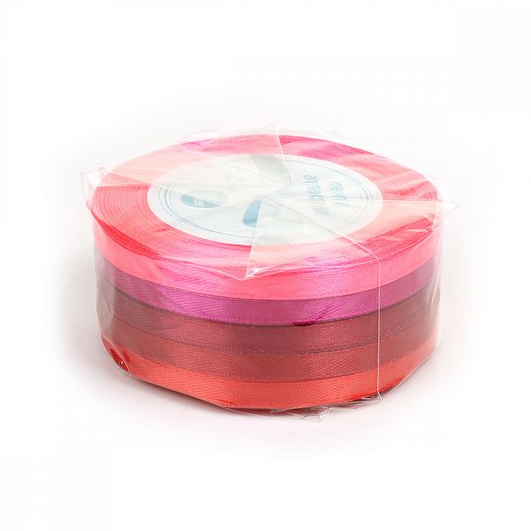 Лента атласная 1-сторонняя 6.0 мм / 5 шт по 22.5±1 метра, набор Оттенки красного, Magic4Hobby