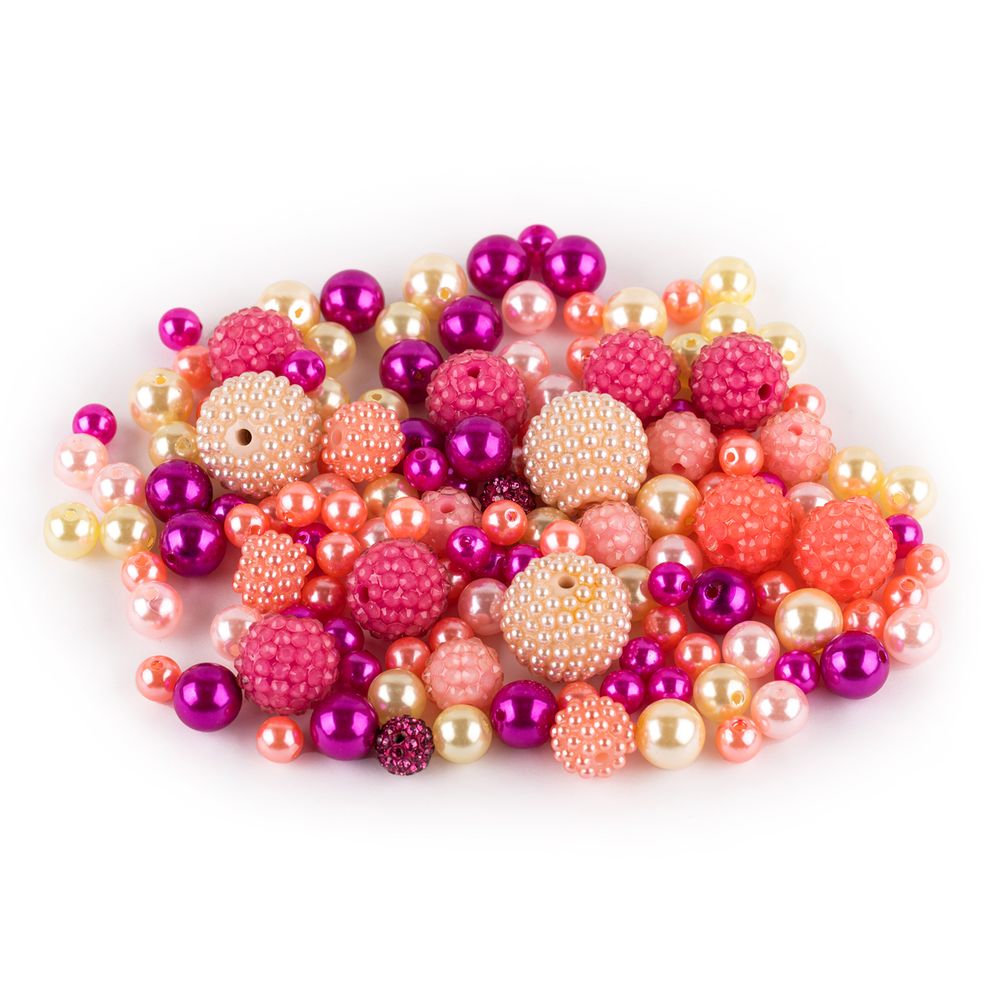 Бусины пластик ⌀8, 10, 12, 14, 18, 22 мм, 100±10 г, №01 розовый, Zlatka BWMX