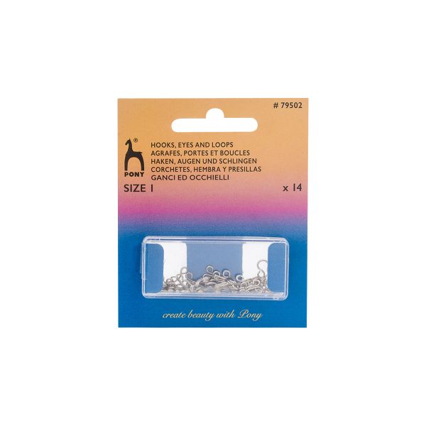 Крючки пришивные 9 мм, 14 шт, с 2 петлями, серебристые, Pony, 79502