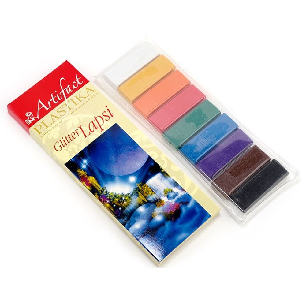 Набор полимерной глины Артефакт, Lapsi Glitter ", АФ.820144/7109-78 9 классических цветов с блесткамих20 г