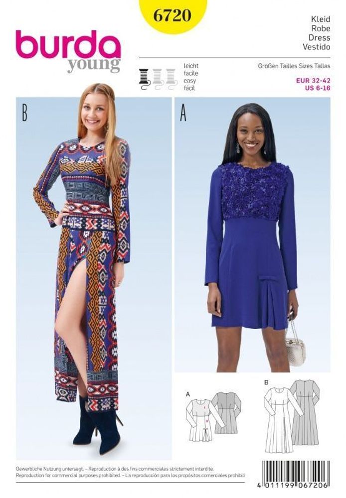 Выкройка женское платье Burda (Бурда) 6720, 1 шт