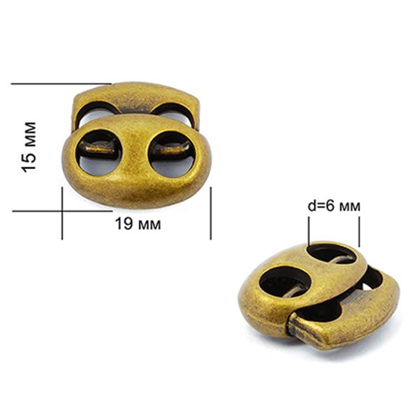 Фиксатор (зажим) для шнура металл 2 отв., 17х19 мм, (in ⌀6 мм), OR.0305-5353, цв. бронза, уп. 100 шт