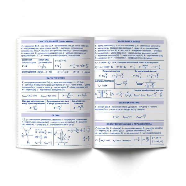 Тетрадь со справочным материалом Остров легенд, сплошной лак, A5+ 48 л. на скобе 65 г/м², белизна 100 %, 10 шт, клетка, 01318 Остров легенд Физика, Светоч Т143