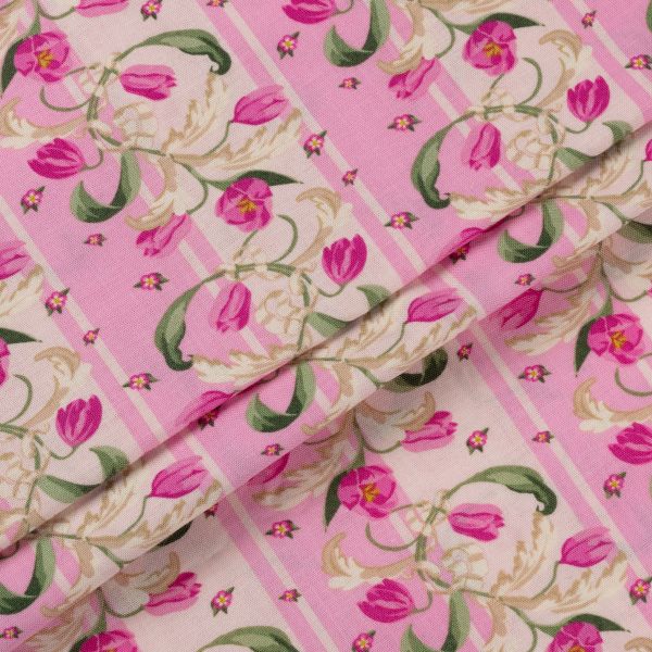 Ткань для пэчворка Peppy Весенний этюд, рулон 112 см / 5 метров, ВЭ-06 Панель розовый, Peppy