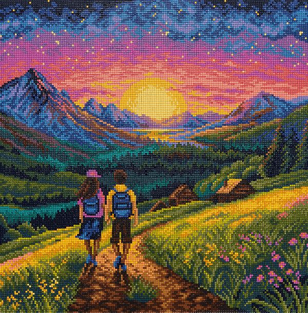 Кристальная (алмазная) мозаика Фрея ALPD-303, на подрамнике, Прогулка в горах, 40х40 см