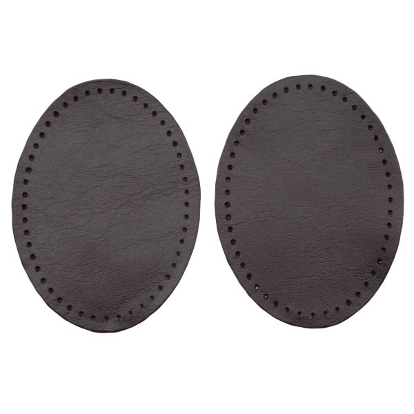 Заплатки пришивные из кожи, овал 6х8,2см с перфорацией, 2 шт, 100% кожа, 03 темно-коричневый, 9114