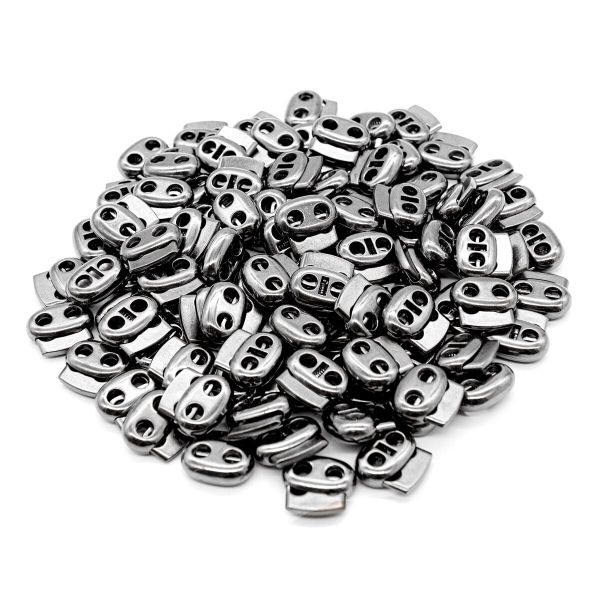 Фиксатор (зажим) для шнура пластик 2 отв., ⌀5.0 мм, 23х20 мм, плоский, под металл (никель), 200 шт