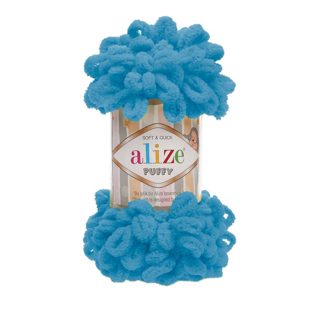 Пряжа Alize (Ализе) Puffy / уп.5 мот. по 100 г, 9м, 016 голубой сочи A
