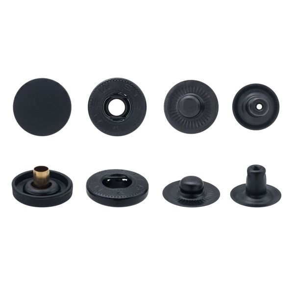 Кнопка Альфа (S-образная) ⌀15 мм, ≈720 шт, пластик, черный бархат + ответ.части, оксид, NEW STAR