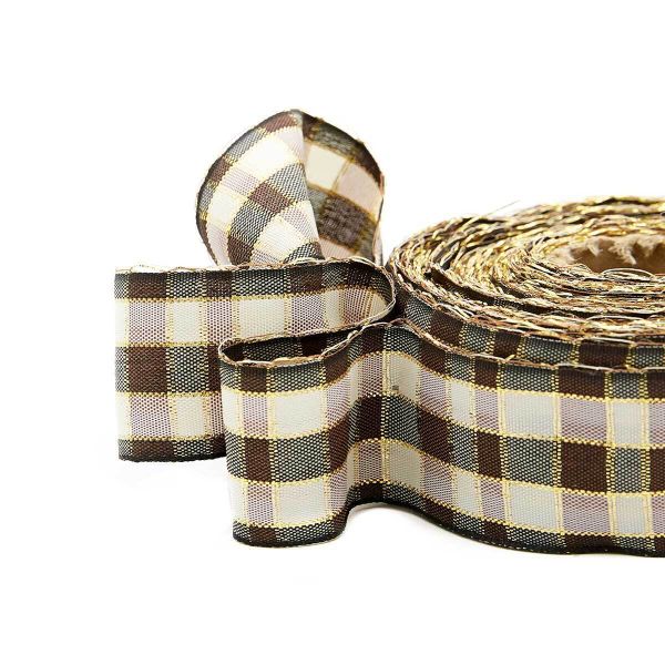 Лента Шотландка с люрексом 30 / 25м (коричневый/белый), С3301Г17