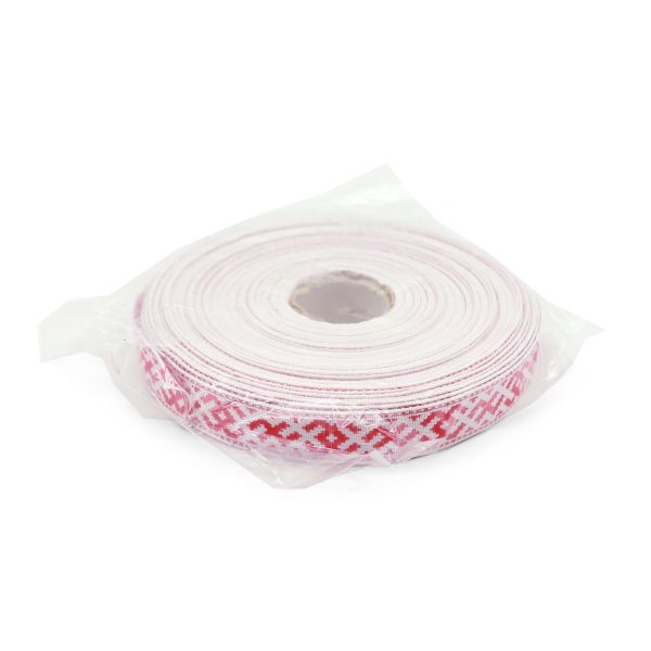 Лента (тесьма) жаккардовая 18.0 мм / 25±1 метров, Славянский орнамент Оберег, рис. 9711 (01 белый/красный) С3771Г17