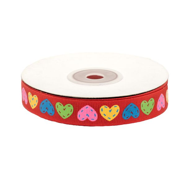 Лента репсовая (в рубчик) Сердечки 1,5см*22.86 м (красный)