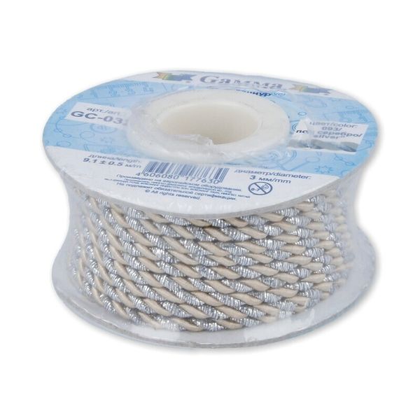 Шнур витой ⌀3.0 мм, 9.1 м, 093/серебро бежевый, Gamma GC-032