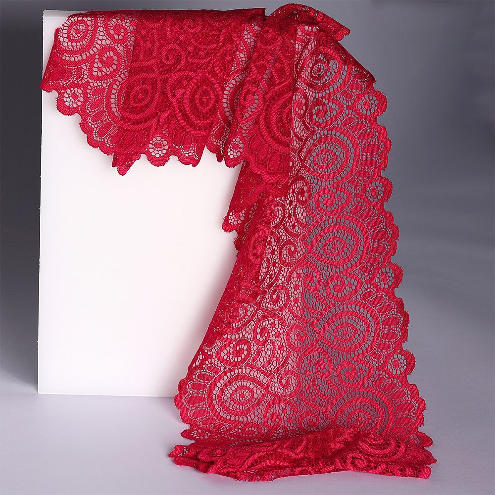 Кружево бельевое эластичное 180 мм / 3 м, TBY.L1351, цв.18-1750 карминовый красный, Kruzhevo