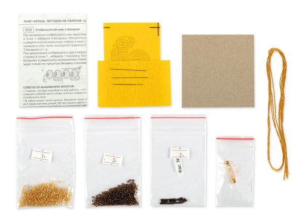 Набор для вышивания бисером Klart, Брошь. Петушок на палочке, 4.5х7.5 см