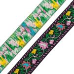 Лента (тесьма) жаккардовая 33.0 мм / 7 метров, розовые цветы, 11820