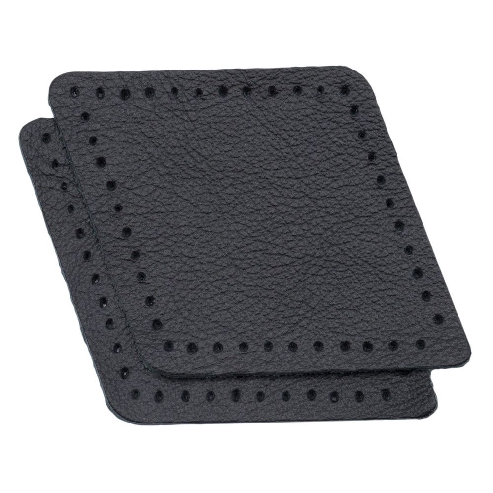 Заплатки пришивные из кожи, ромб 6х8,4см с перфорацией, 2 шт, 100% кожа, 01 черный, 9115