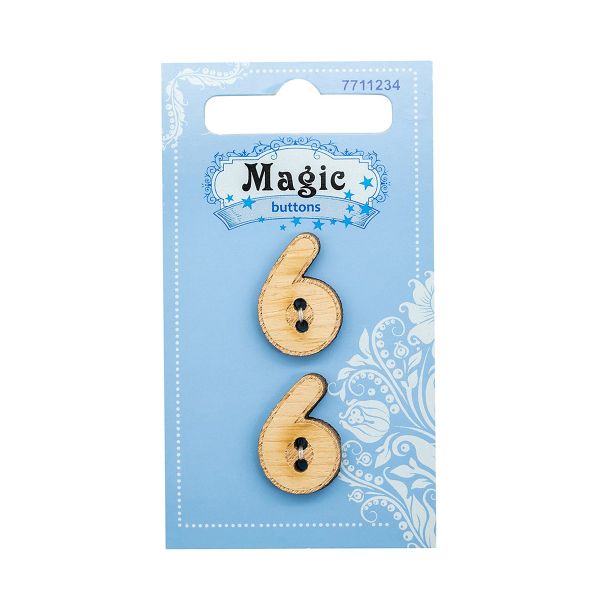Украшения декоративные пуговицы Цифра Шесть, 2 шт, Magic Buttons BBLWA68-32L