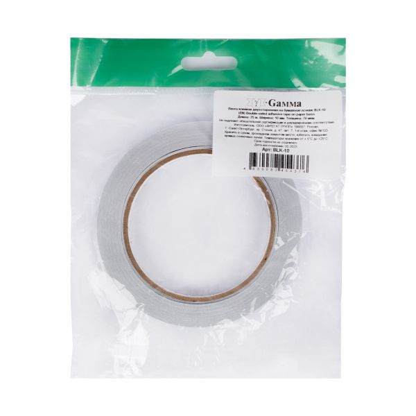 Лента клейкая двухсторонняя на бумажной основе 10 мм / 25 метров, белый, Gamma BLK-10