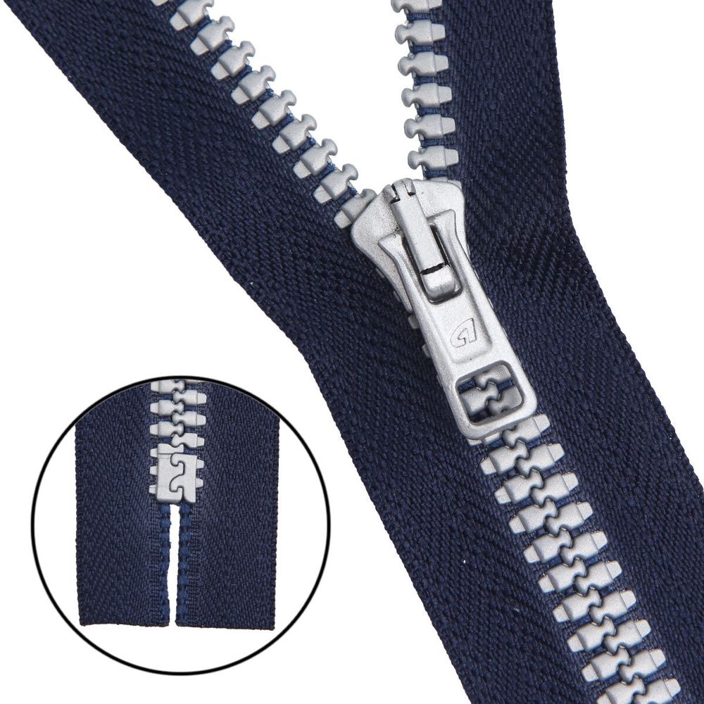 Молния трактор Arta Т6 (6 мм) 1 зам., н/раз., 18 см, Decor, цв. 044 т.синий / 991 алюминий, уп.10 шт