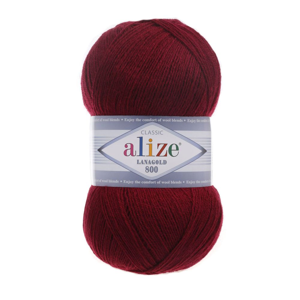 Пряжа Alize (Ализе) Lana Gold 800 / уп.5 мот. по 100 г, 800м, 057 бордовый A